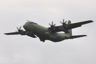 ZH877 @ EGFH - RAF Hercules C.4 aircraft coded 877 of the Brize Norton Transport Wing makes a low pass over Runway 22. - by Roger Winser