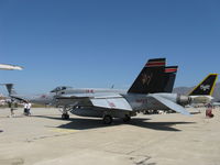 166871 @ NTD - Boeing F/A-18E SUPER HORNET, two General Electric F414-GE-400 turbofans, 22,000 lb st each with afterburning, single seat, of VX-31 China Lake. With max fuel tanks of 4,530 US gallons can act as an in-flight air to air refueler.                      - by Doug Robertson