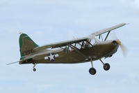 F-AYLV @ EBDT - French Stinson L-5 Sentinel leaving Schaffen-Diest fly-in 2015 - by Van Propeller