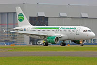 D-ASTB @ EGFF - A319-112, call sign Germania 4848, seen landing on runway 12 out of Gatwick.