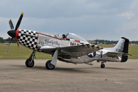 D-FBBD @ EGSU - Taxiing in at the Flying Legends 2011 Airshow. Painted as Col. J.D. Landers’ “Big Beautiful Doll”, this Mustang crashed later on in the airshow after being involved in a mid-air collision with Douglas A-1D Skyraider F-AZDP. - by Arjun Sarup