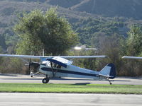 N3257B @ SZP - 1954 Piper PA-18-135 SUPER CUB, Lycoming O-320 uncowled upgrade, Restricted class aerial advertising, larger wings, aileron fences, droop tips, taxi along riverbank taxiway - by Doug Robertson