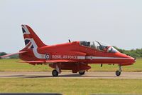 XX242 @ LFOT - Royal Air Force Red Arrows Hawker Siddeley Hawk T.1A, Taxiing to parking area, Tours-St Symphorien Air Base 705 (LFOT-TUF) Open day 2015 - by Yves-Q