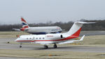 N804AG @ EGPH - Altria Client Services GLF450 Taxiing to runway 06 - by Mike stanners