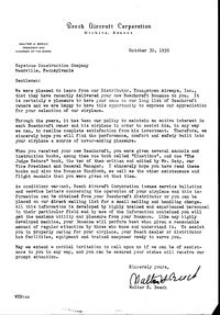 N8872A - A letter from Walter Beach thanking Franklin Miller for Purchasing the airplane. - by scanned by Lohring Miller