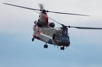ZA712 @ EGFH - Chinook HC.4 helicopter coded W of 18(B) Squadron RAF carrying 1915 - 2015 anniversary markings lifting off from Runway 04 after a brief visit. - by Roger Winser