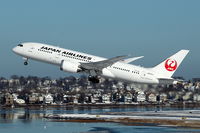 JA830J @ KBOS - Tokyo bound JAL 7 departing against the snowy backdrop of East Boston, Massachusetts.