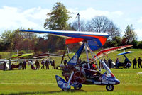 G-CDVO @ EGHP - P & M Aviation Quik [8147] Popham~G 03/05/2014. Note all the stickers as well as the wheel  possibly used by a wheelchair bound person from the detail in the photo. - by Ray Barber