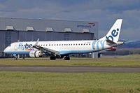 G-FBEF @ EGFF - Embraer 195LR, Flybe, callsign Jersey 1KD, previously PT-SNy, seen landing on runway 30 out of Düsseldorf,  note the open reverse thruster doors.