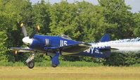 F-AZXJ @ LFFQ - Hawker Sea Fury FB.11, Take off, La Ferté-Alais Airfield (LFFQ) Air show 2015 - by Yves-Q