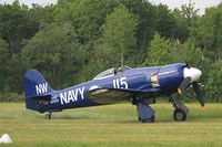 F-AZXJ @ LFFQ - Hawker Sea Fury FB.11, Taxiing after landing, La Ferté-Alais Airfield (LFFQ) Air show 2015 - by Yves-Q