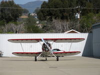 N32135 @ SZP - 1941 Waco UPF-7, Continental W670 220 Hp radial, engine idle warmup outside hangar - by Doug Robertson