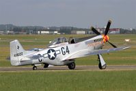 F-AZSB @ LFPB - North American P-51D Mustang, Taxiing to holding point, Paris-Le Bourget (LFPB-LBG) Air show 2015 - by Yves-Q