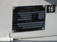 N5AD @ SZP - 1992 Adfelter VAN's RV-6A, Lycoming O-320-H2AD 160 Hp, data plate - by Doug Robertson