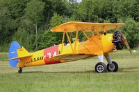 F-AZJR @ LFFQ - Boeing PT-13D Kaydet (E75), Taxiing to parking area, La Ferté-Alais Airfield (LFFQ) Air show 2015 - by Yves-Q