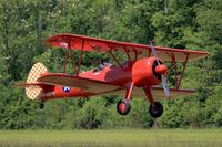 F-HDVD @ LFFQ - Boeing A75N1 (PT17), Take off, La Ferté-Alais airfield (LFFQ) Air show 2015 - by Yves-Q