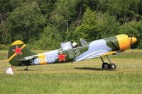 G-JYAK @ LFFQ - Yakovlev Yak-50, Taxiing to parking area, La Ferté-Alais airfield (LFFQ) Airshow 2015 - by Yves-Q