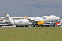 EC-MFK @ EGFF - A320-232, Vueling Airlines, callsign Vueling 12YQ, previously F-WWBY, seen departing runway 12 en-route to Alicante. - by Derek Flewin