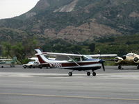 N7586Y @ SZP - 1977 Cessna R182 SKYLANE RG, Lycoming O-540-J3C5D 235 Hp, landing roll Rwy 22 - by Doug Robertson