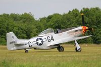 F-AZSB @ LFFQ - North American P-51D Mustang, Taxiing to parking area, La Ferté-Alais (LFFQ) Air show 2015 - by Yves-Q
