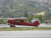 N195H @ SZP - 1948 Cessna 195 BUSINESSLINER, Jacobs R-755-A2 300 Hp radial, taxi to Rwy 22 - by Doug Robertson