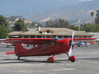 N195H @ SZP - 1948 Cessna 195 BUSINESSLINER. Jacobs R-755-A2 300 Hp radial, taxi across Rwy 22 to overflow parking - by Doug Robertson