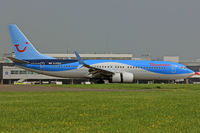 G-FDZS @ EGFF - 737-8K5, Thomson Airways, call sign Thomson 1CT, previously N1786B, seen landing on runway 12 out of Faro,  note the open reverse thruster doors. See also is the, Scimitar Winglet System which lowers drag by 2%, better c02 emissions, payload and duration. - by Derek Flewin