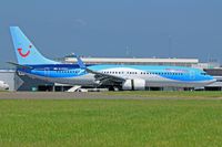 G-FDZS @ EGFF - 737-8K5, Thomson Airways, call sign Thomson 4PK, previously N1786B, seen landing on runway 12 out of Zakynthos, note the open reverse thruster doors. See also is the, Scimitar Winglet System which lowers drag by 2%, better c02 emissions, payload and durat - by Derek Flewin