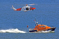 G-CILN - AW-139,  Bristow Helicopters Ltd HM Coastguard, MOD St Athan based, winching demonstaration with  Tamar Class RNLI 16-27 lifeboat Roy Barker IV  Mumbles Lifeboat, at WNAS16. Thanks Roger for the LB info. - by Derek Flewin