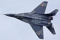 108 @ EGVA - MiG-29A, Polish Air Force, 1.Elt Squadron 23.BLT Unit Minsk Mazowiecki based, call sign PLF201b, knife edge fly-by runway 27 at RIAT 2016. - by Derek Flewin