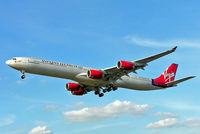 G-VEIL @ EGLL - Airbus A340-642 [575] (Virgin Atlantic) Heathrow~G 07/09/2005. On finals 27L. - by Ray Barber