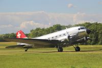 N431HM @ LFFQ - Douglas DC3C-S1C3G, Taxiing to parking area, La Ferté-Alais airfield (LFFQ) Airshow 2015 - by Yves-Q