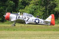 F-AZBE @ LFFQ - North American AT-6C Harvard IIA, Landing rwy 28, La Ferté-Alais airfield (LFFQ) Airshow 2015 - by Yves-Q