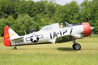 F-AZBE @ LFFQ - North American AT-6C Harvard IIA, Taxiing to parking area, La Ferté-Alais airfield (LFFQ) Airshow 2015 - by Yves-Q