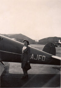 G-AJFD @ GATW - A picture of my late wife boarding G AJFD to take us to Jersey on our honeymoon - by Harold Levinson