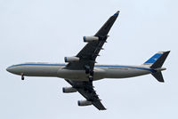 9K-AND @ EGLL - Airbus A340-313 [104] (Kuwait Airways) Home~G 14/07/2012. On approach 27R.