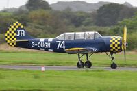 G-OUGH @ EGFH - Resident Yak-52 departing Runway 28. - by Roger Winser