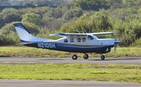 N210SH @ EGFH - Visiting Pressurised Centurian with the Silver Eagle conversion (450 SHP Rolls-Royce turboprop engine) departing Runway 28. - by Roger Winser