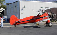 N65124 @ SZP - 1943 Boeing Stearman A75N1 (PT-17) 'Spirit of OPEC', P&W R985 450 Hp upgrade by Jacobs, spotting the Aviation Museum of Santa Paula First Sunday Featured Aircraft. Pilot/Owner Pete Mason on left - by Doug Robertson