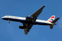 G-CPEO @ EGLL - Boeing 757-236 [28667] (British Airways) Home~G 08/09/2009. On approach 27R. Note nose cone repainted.