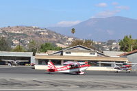 N8702V @ SZP - 1975 Bellanca 8KCAB DECATHLON, Lycoming IO-320 150 Hp, taxi to Rwy 22 - by Doug Robertson