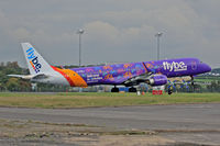 G-FBEJ @ EGFF - Embraer 195, Flybe, callsign Jersey 3HF, previously PT-SAK, painted in special Yorkshire colour scheme 20 3 2-16, seen departing runway 12 en-route to Munich.