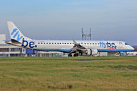 G-FBEF @ EGFF - Embraer 195, Flybe call sign Jersey 4UE. Previously PT-SNY, seen landing on runway 12 out of Paris CDG.