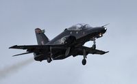 ZK032 @ EGFH - RAF Hawk T.2 aircraft coded coded W of 4(R) Squadron over Runway 04 - by Roger Winser