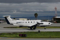 N821SA @ KSQL - Surf Air 2015 Pilatus PC-12/47E rolling on take-off @ San Carlos Airport, CA - by Steve Nation