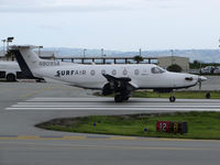 N809SA @ KSQL - Surf Air 2014 Pilatus PC-12/47E @ San Carlos Airport, CA lining up on RWY 12 for revenue flight to KTRK (Truckee-Tahoe Airport, CA) - by Steve Nation