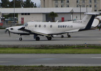 N850SA @ KSQL - Surf Air 2015 Pilatus PC-12/47E taxiing for take-off @ San Carlos Airport, CA - by Steve Nation