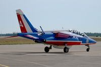 E79 @ LFMI - Dassault-Dornier Alpha Jet E (F-TENA), Atos 4 of Patrouille de France 2016, Taxiing to holding point, Istres-Le Tubé Air Base 125 (LFMI-QIE) Open day 2016 - by Yves-Q