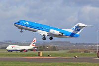 PH-KZC @ EGFF - Fokker 70, KLM cityhopper, Amsterdam based, call sign KLM 14N, seen departing runway 30 en-route to Amsterdam - by Derek Flewin
