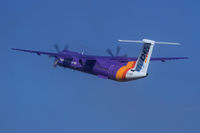 G-JECF @ EGFF - DHC-8-402Q, Flybe, call sign Jersey 7AK, previously C-FDHV, departing runway 30 en-route to Belfast City.